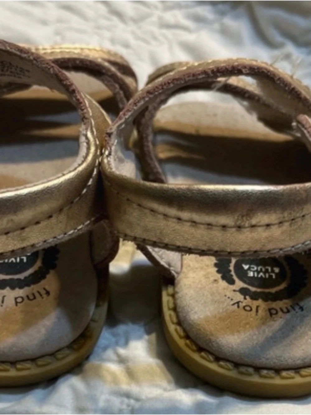 Livie & Luca Metallic Rose Gold Velcro Sandals